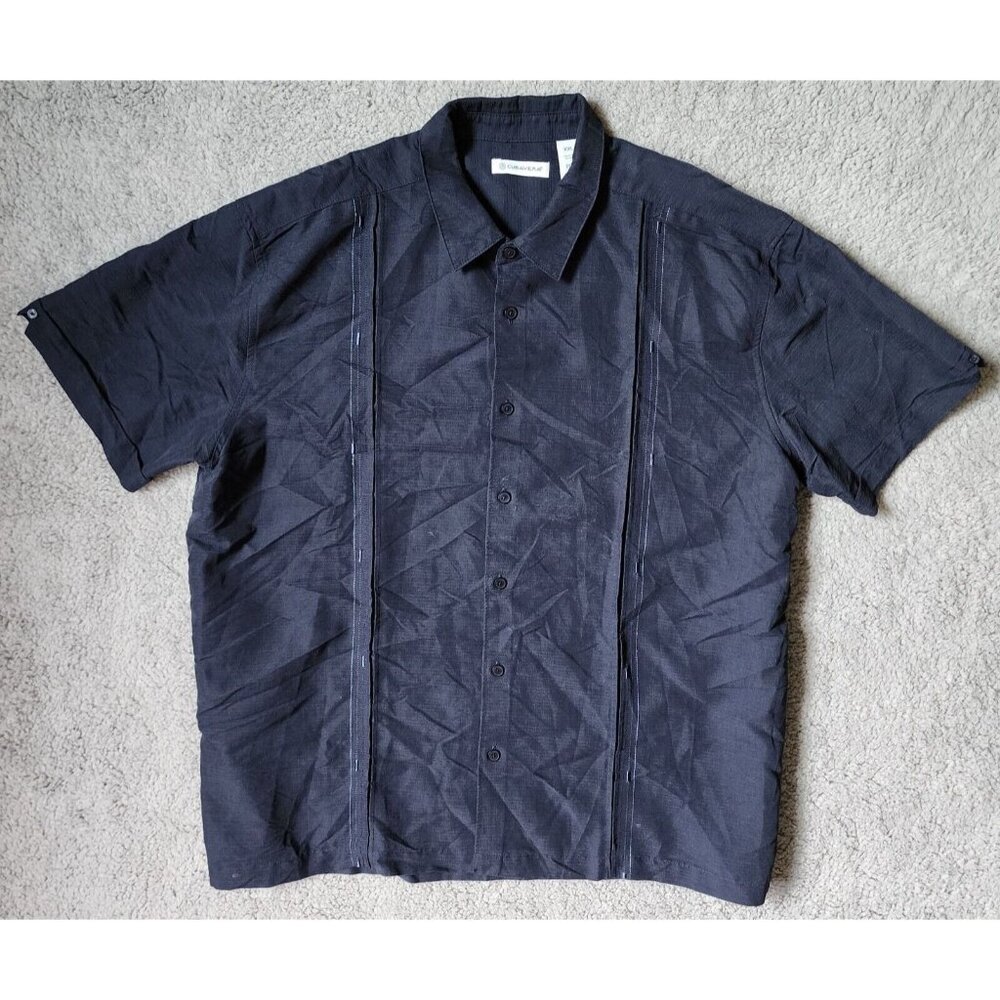 Cubavera‎ Navy Blue Pleated Short Sleeve Button Up Tropical Shirt Size XXL